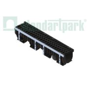 Лоток водоотводный пластиковый PolyMax Drive DN150 h216 с решеткой чугунной «шина» ВЧ кл.Е600 (к-т)