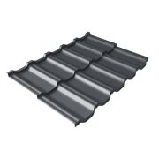 Металлочерепица модульная квинта Uno Grand Line c 3D резом 0,5 GreenCoat Pural BT, matt RR 23 темно-серый (RAL 7024 мокрый асфальт)