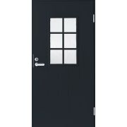 Дверь входная JW Basic B0015 М10х21 с дв. коробкой, темно-серая, правая, с декоративным стеклом