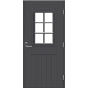 Дверь входная JW ECO Function Wadden М10x21 с дверной коробкой, тёмно-серая, правая, с узорчатым стеклом